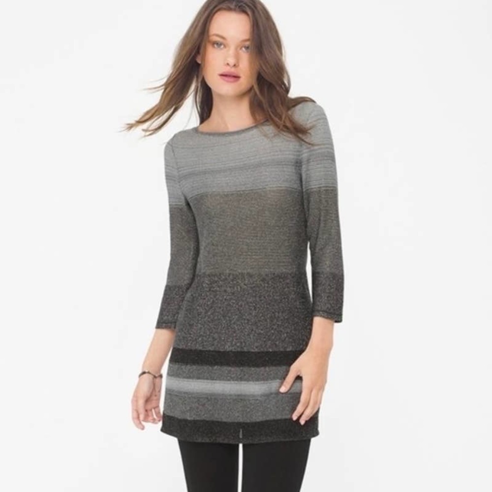 WHBM | Shimmering Metallic Ombre Black Silver Tunic Top Size Small